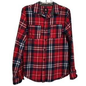 Quicksilver Button Down Blouse Size Small Women's Long Sleeve Plaid
